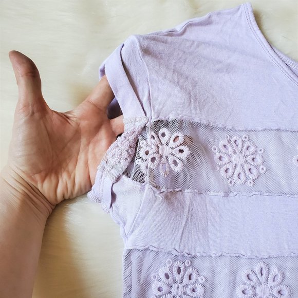 Free People Lavender Striped Embroidered Tee Sz XS - Picture 5 of 10